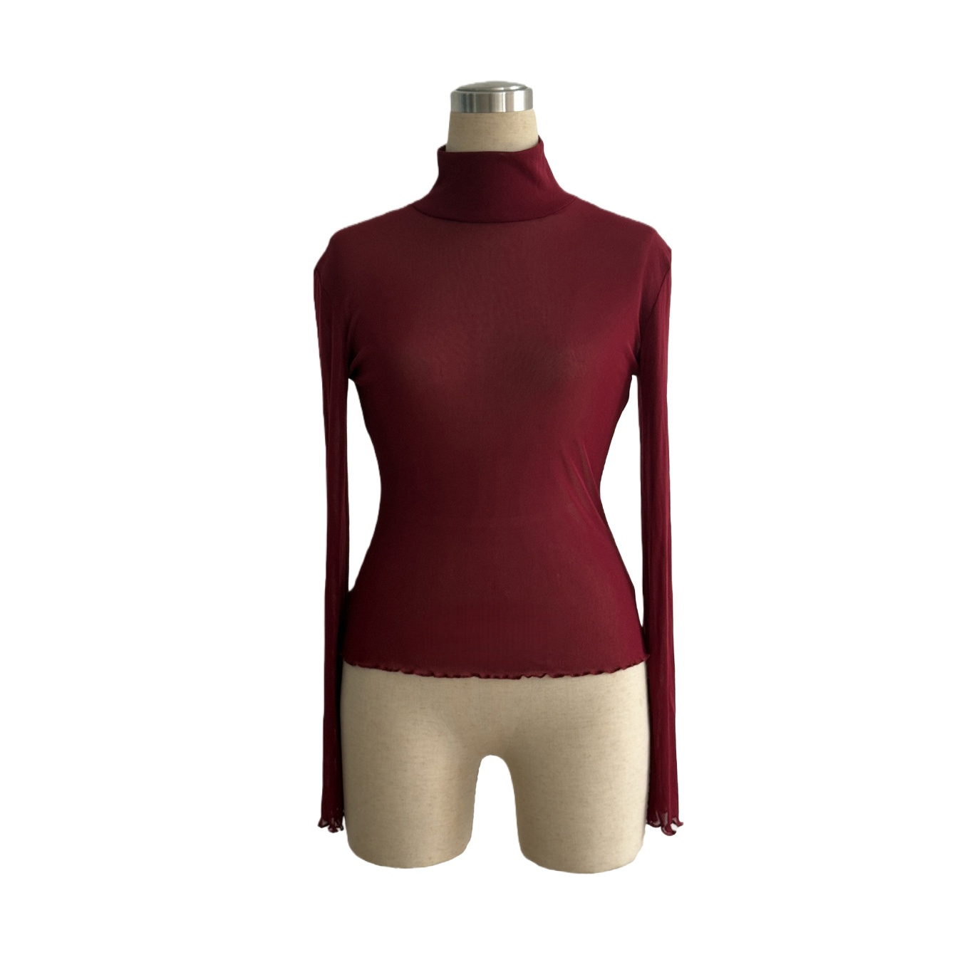 Womens Elegant Turtleneck Mesh Top Sexy Long Sleeve Semi-Sheer Slim T-shirts